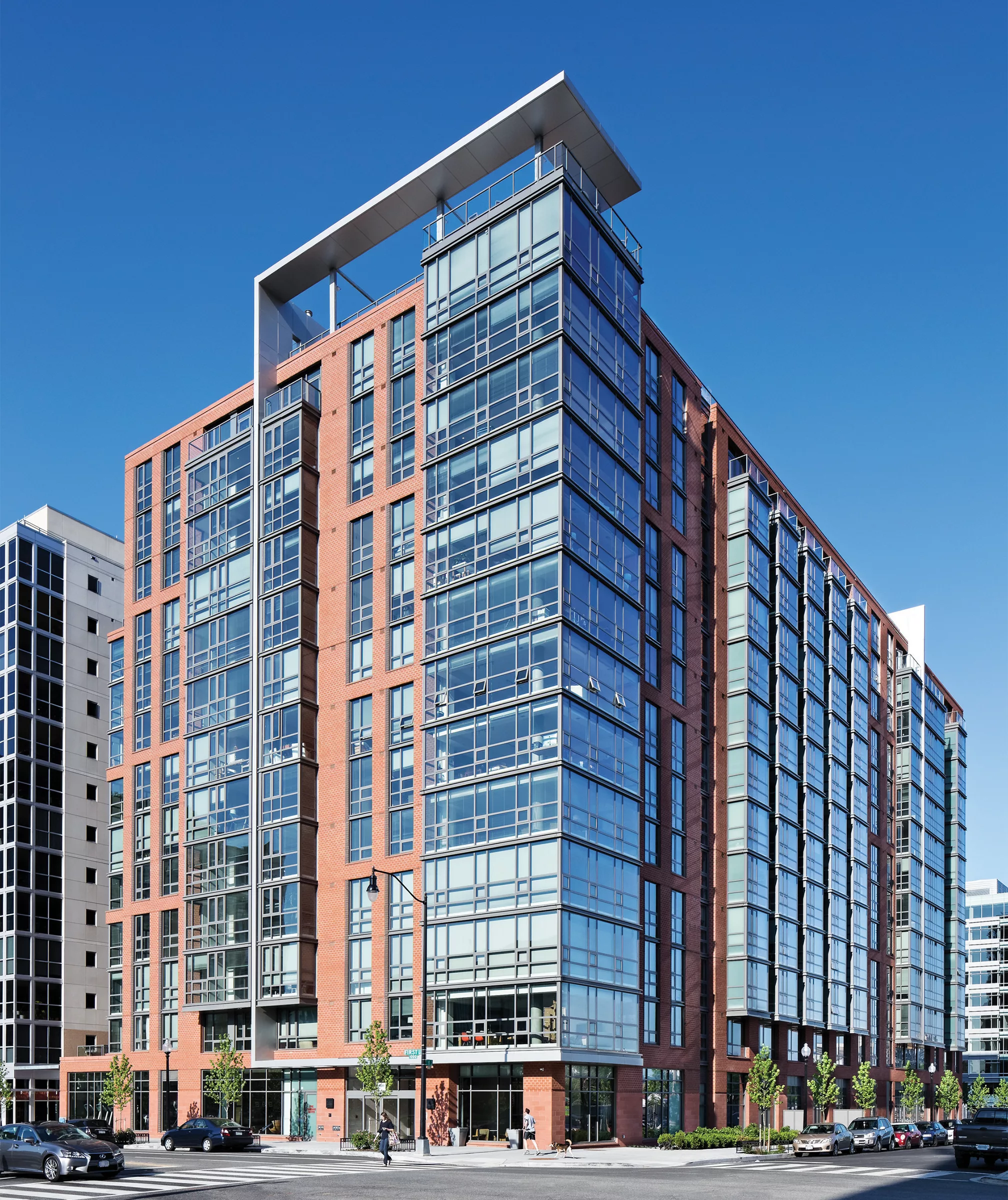 exterior of Parc Riverside apartments in Navy Yard DC